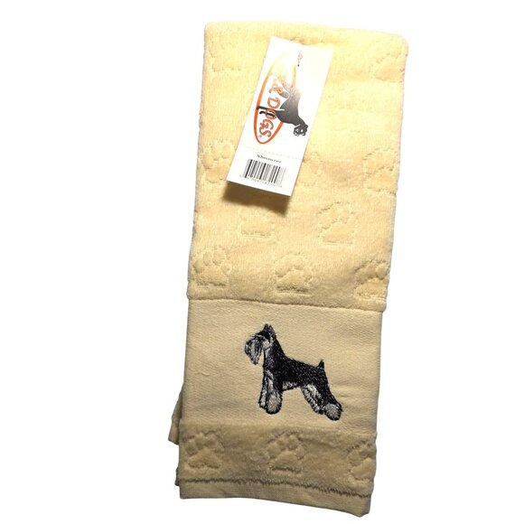 Dog Beige Hand Towel With Embroidered Schnauzer & Paw Print Pattern - Picture 1 of 3